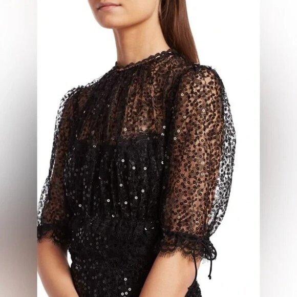 NWT Jonathan Simkhai Sequin Lace Mesh Mini Dress In Black Lace $745 - Picture 2 of 15